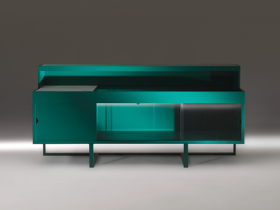 HUDSON 2 - Wood and glass sideboard with sliding doors _ ALBEDO