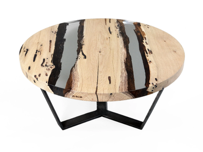 CHIMENTI - Round oak and resin coffee table _ Alcarol
