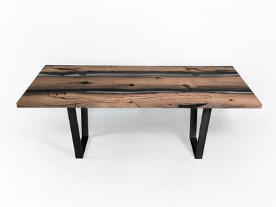 WETLAND STREAMS - Rectangular oak and resin dining table _ Alcarol