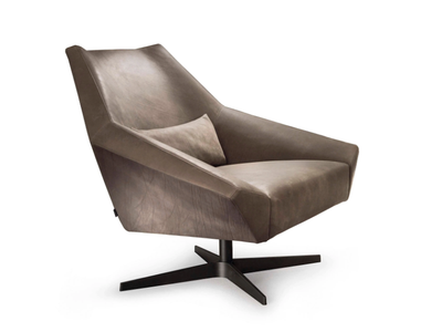 OLIVIA - Swivel leather armchair with 4-spoke base with armrests _ Alf DaFrè