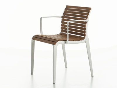 TECH WOOD - M21 - Stackable aluminium and wood chair with armrests _ Alias