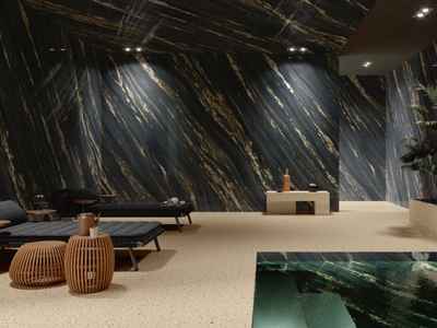 ULTRA MARMI - TROPICAL BLACK - Porcelain stoneware wall/floor slabs with marble effect _ ARIOSTEA
