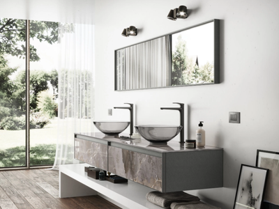 +SKIN - Modular washbasin cabinet in printed glass with marble effec _ ARTELINEA