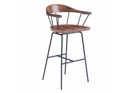 SPINDLE - Steel and wood bar stool with armrests _ BassamFellows