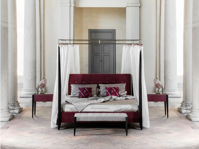 LEVANTE - Upholstered nabuk canopy bed with tufted headboard _ Bellotti Ezio