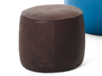 RONDÒ - Round leather pouf _ Black Tie