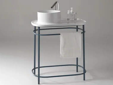 UP 700 - Console round ceramic washbasin with integrated countertop _ BLEU PROVENCE