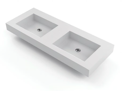 SOLID WORKTOP - Double Solid Surface washbasin with integrated countertop _ Blubbain