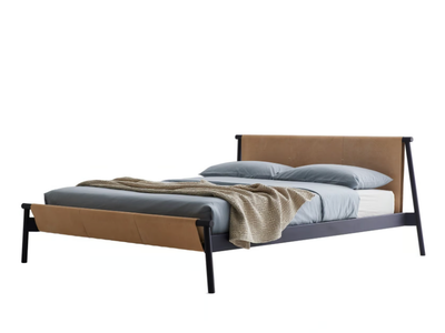 JACK-E - Double bed with tanned leather and metal structure _ Bolzan