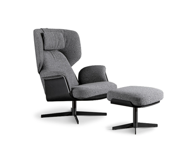 OLOS - Swivel fabric armchair with footstool _ Bonaldo