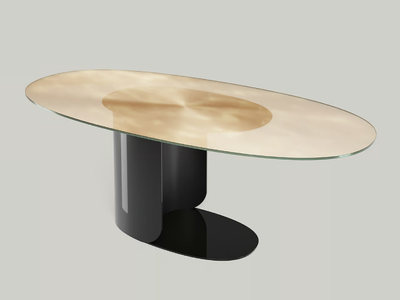 BISBEE - Oval table with metal base and glass top _ Borzalino