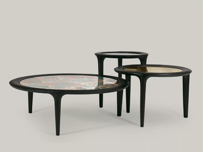 GODOT - Round coffee table with solid wood base and marble top _ Borzalino