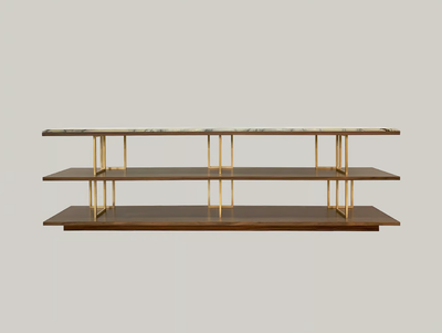 KRIS BUFFET - Open sectional wooden bookcase with marble top _ Borzalino
