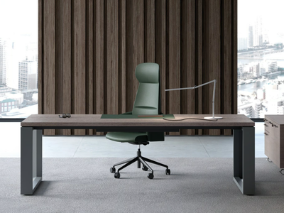 ARCHE - Tanned leather office desk with shelves _ Bralco
