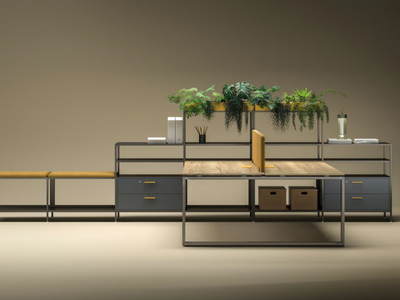 LOOPY - Sectional wooden office desk with shelves _ Bralco