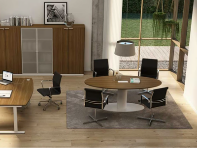 WINGLET - Oval melamine-faced chipboard meeting table with cable management _ Bralco