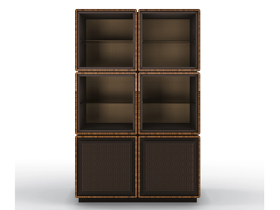 DEDALO - Modular bookcase in walnut and leather upholstery _ BRUNO ZAMPA