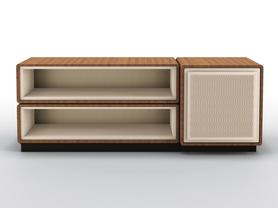 DEDALO - Modular bookcase in walnut and leather upholstery _ BRUNO ZAMPA