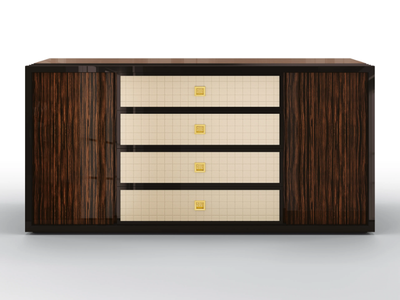 GLENN - Sideboard with ebony doors and drawers covered in leather _ BRUNO ZAMPA