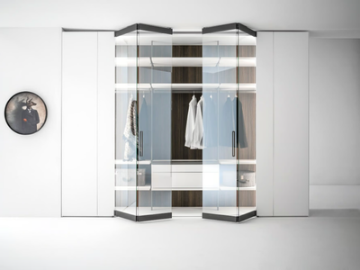 CORE - Wood and glass wardrobe with folding doors _ Caccaro