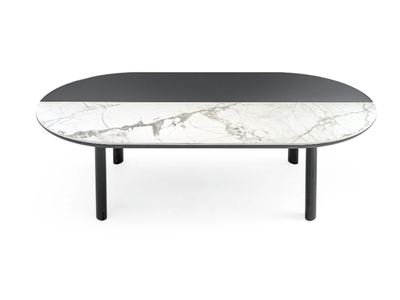 BAM - Oval wood veneer and ceramic coffee table _ Calligaris