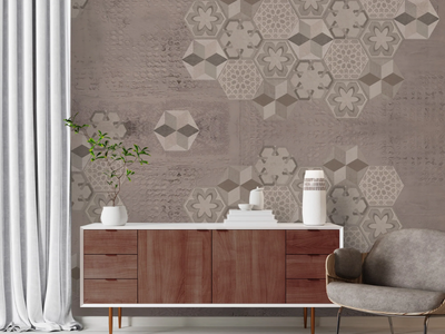 CEMENTINE ESAGONO - Motif washable vinyl wallpaper _ Carta da Parati Artistica