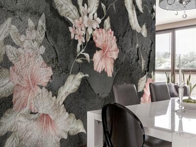 FIORI SU CENERE - Washable vinyl wallpaper _ Carta da Parati Artistica