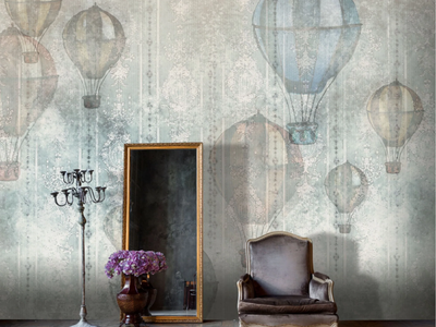 MONGOLFIERE VINTAGE - Motif washable vinyl wallpaper _ Carta da Parati Artistica