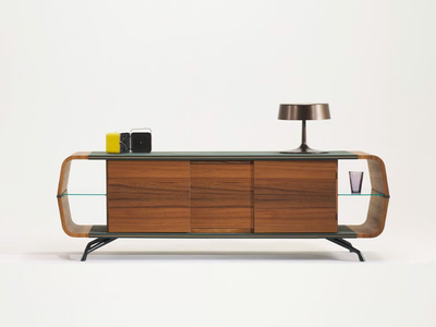 TREVI - Wooden sideboard with marble and leather details _ Casa Covre