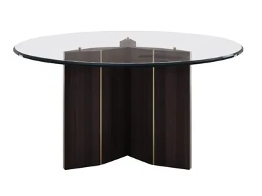 LORCA - Round tempered glass table with wood base _ Casa Magna
