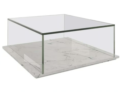 LUZ - Low tempered glass coffee table and marble base _ Casa Magna