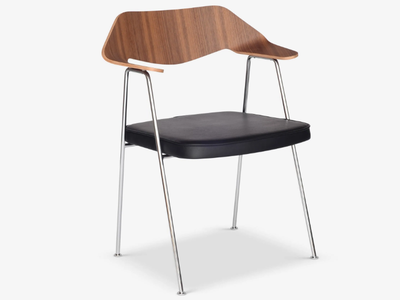 675 - Leather and veneered wood chair with armrests _ Case