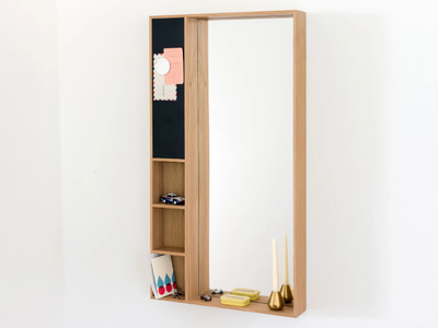 ARCA MEDIUM - Rectangular wall-mounted oak mirror with shelf _ Case