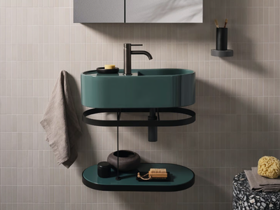 LES PETITES OVALE 46/60 - Vanity unit with integrated washbasin with towel rail _ Ceramica Cielo