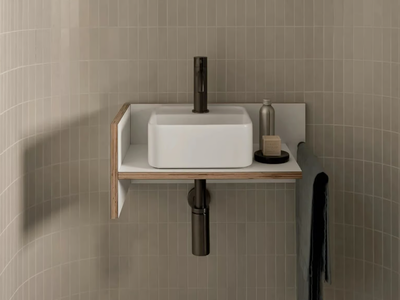 THEO Mini - Wall-mounted Fenix-NTM® vanity unit with integrated washbasin with towel rail _ Ceramica Cielo