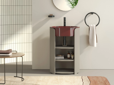 TIBERIO - Floor-standing wooden vanity unit with integrated washbasin _ Ceramica Cielo