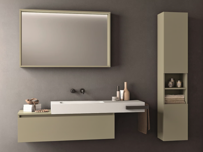 SEGNO - Single melamine-faced chipboard vanity unit with towel rail _ Cerasa