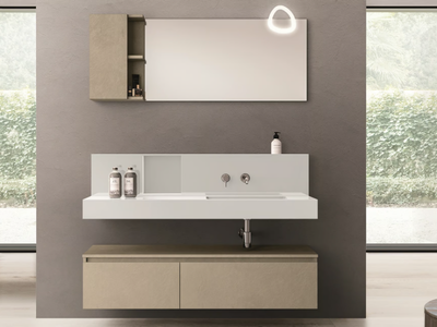 SEGNO - Wall-mounted engineered wood vanity unit with drawers _ Cerasa