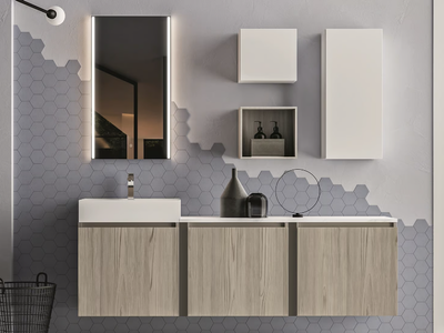 SEGNO - Wall-mounted melamine-faced chipboard vanity unit with cabinets _ Cerasa