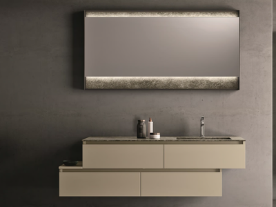 SEGNO - Wall-mounted melamine-faced chipboard vanity unit with mirror _ Cerasa