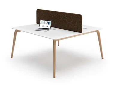 WOODLEG - Square wooden office desk with desk screens _ Cider Edition
