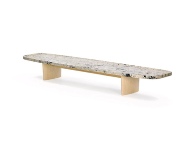 MATÉRIA LONG - Rectangular travertine and wood coffee table _ ClassiCon
