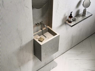 PB BASIN – 40 - Wall-mounted single natural stone washbasin _ COCOON