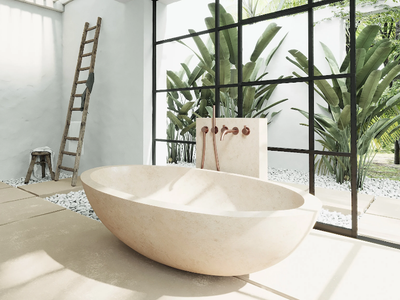 TULUM BATH - Freestanding oval natural stone bathtub _ COCOON