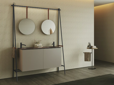 ALTALENA - Double stainless steel vanity unit with LED lighting pole _ COLAVENE