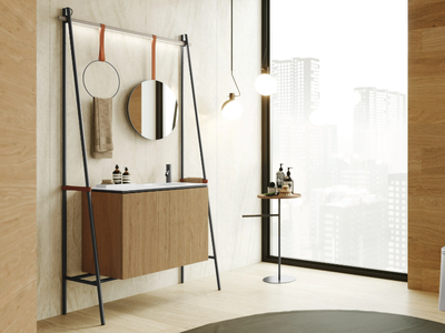 ALTALENA - Single stainless steel vanity unit with LED lighting pole _ COLAVENE