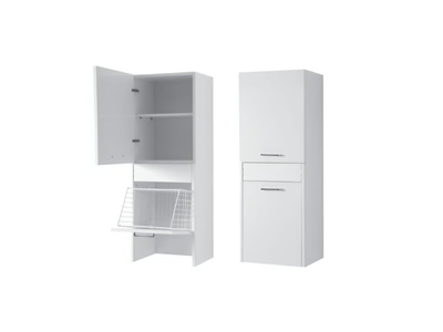 BRAVA 5 - Tall wall-mounted chipboard laundry room cabinet with laundry container _ COLAVENE