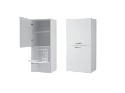 BRAVA 9 - Tall wall-mounted chipboard laundry room cabinet with laundry container _ COLAVENE