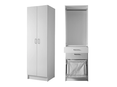 COLF 4 - Tall chipboard laundry room cabinet with laundry container _ COLAVENE