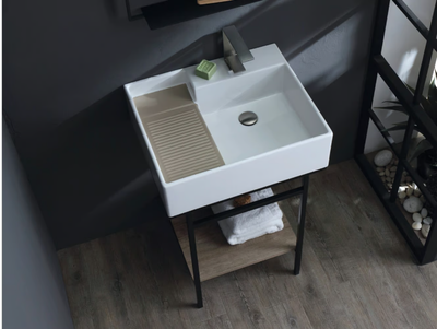 NOBU - Console sink with steel structure and oak shelf _ COLAVENE